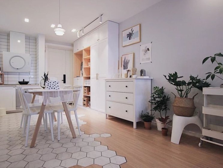 Căn hộ 70m² trên tầng 33 đẹp hút hồn với thiết kế gạch sàn bếp hình lục giác độc đáo